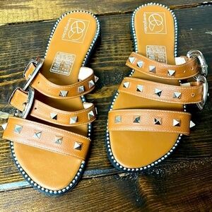 Tan Sandals with Studded Details and Buckles Size 38